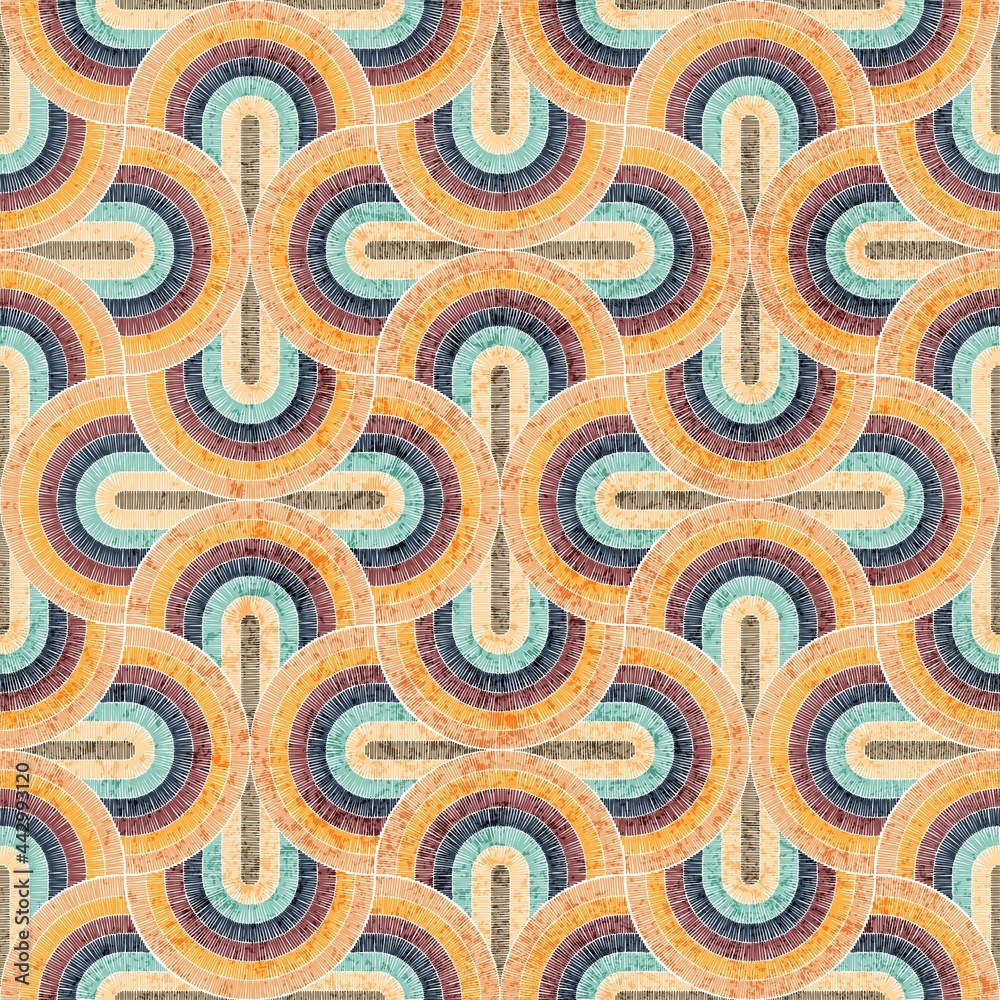 Embroidered abstract pattern. Grunge texture. Print for home textiles, carpets, packaging. Vector illustration.