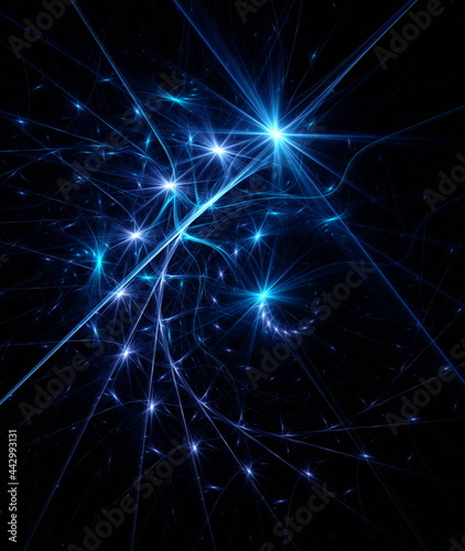 Abstract background, smooth multicolored lines on a black background.