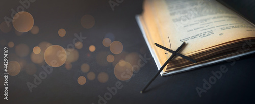 Принти на полотні Open bible and cross. An open book. Copy space.