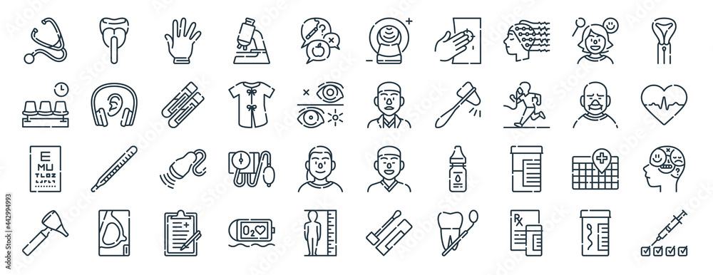 linear pack of health checkup line icons. linear vector icons set such ...