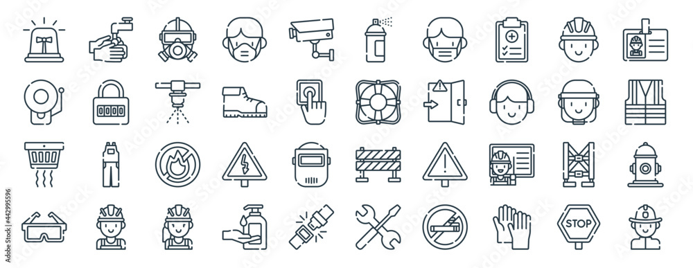 linear pack of job safety line icons. linear vector icons set such as ...