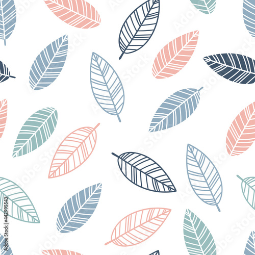 Seamless pattern with hand drawn leaves. Floral background. Cute elegant ornament for fabric  wrapping and textiles