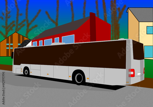 Ein Linienbus vor Wohnhäusern