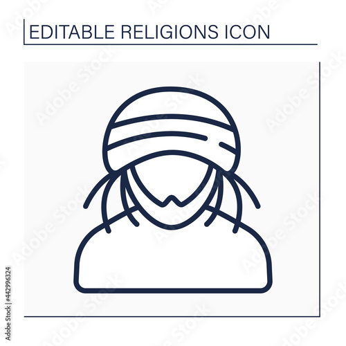 Rastafari line icon. Representative of religion Ras Tafari in Jamaica. Africa-centred religion. Marijuana symbol. Religion concept. Isolated vector illustration. Editable stroke