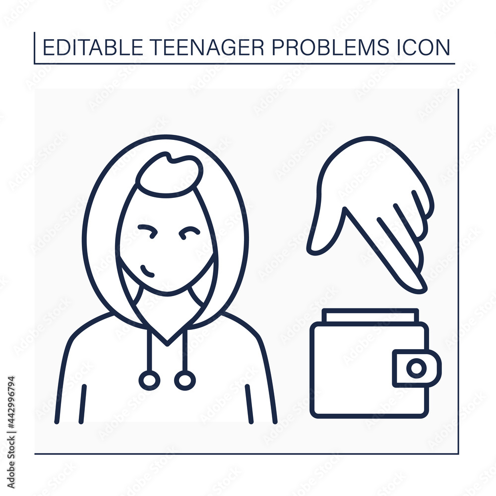 Stealing line icon. Taking money from wallet. Steal due boredom or peer pressure.Teenager problem concept. Isolated vector illustration. Editable stroke Stealing line icon. Taking money from wallet. Steal due boredom or peer pressure.Teenager problem concept. Isolated vector illustration. Editable stroke
