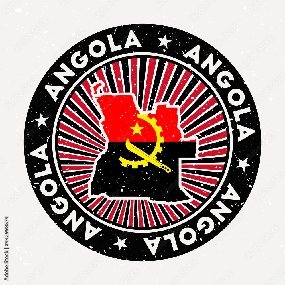 Angola round stamp. Logo of country with flag. Vintage badge with circular text and stars, vector illustration. Angola round stamp. Logo of country with flag. Vintage badge with circular text and stars, vector illustration.