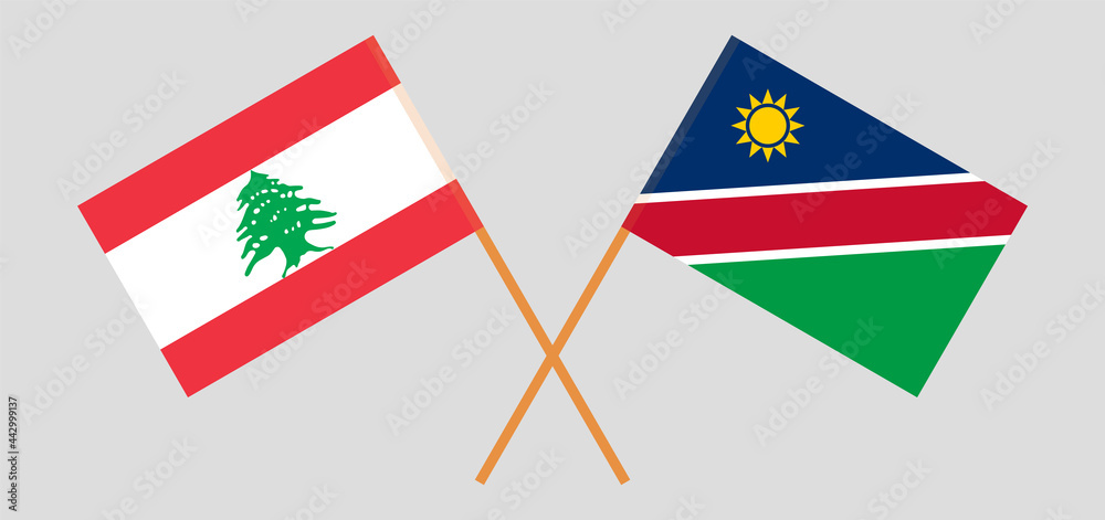 Crossed flags of the Lebanon and Namibia. Official colors. Correct proportion Crossed flags of the Lebanon and Namibia. Official colors. Correct proportion