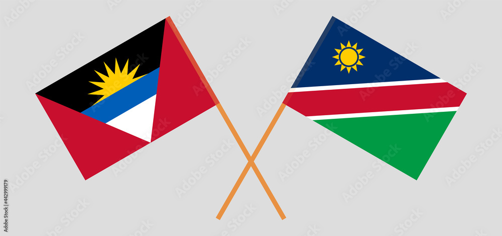 Crossed flags of Antigua and Barbuda and Namibia. Official colors. Correct proportion Crossed flags of Antigua and Barbuda and Namibia. Official colors. Correct proportion