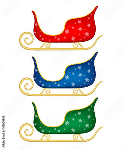 Colorful Santa sleigh set, vector illustration