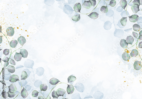 Fototapeta Naklejka Na Ścianę i Meble -  Pale leaves - botanical design banner. Floral pastel watercolor border frame.