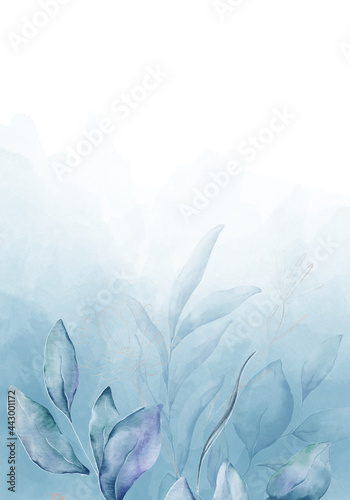 Fototapeta Naklejka Na Ścianę i Meble -  Pale leaves - botanical design banner. Floral pastel watercolor border frame.