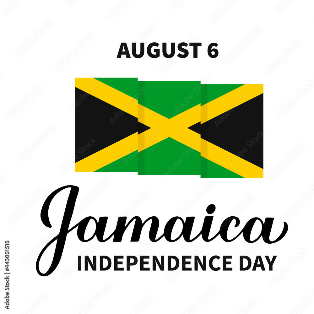 Fototapeta premium Jamaica Independence Day calligraphy lettering. Jamaican holiday celebrated on August 6. Vector template for typography poster, banner, greeting card, flyer