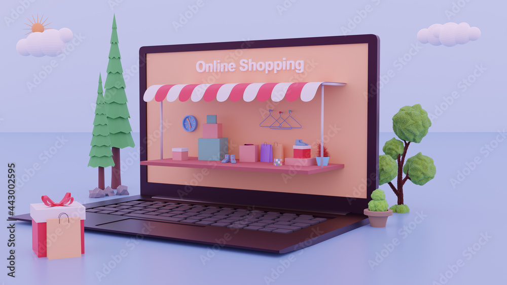 Digital marketing landing page with 3d laptop.