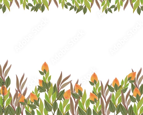 beautiful orange flowers and leaves background