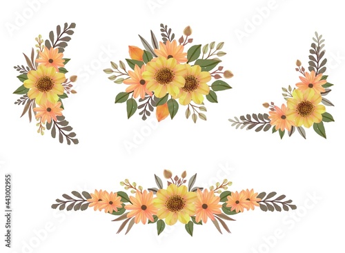 arrangement of floral watercolor in yellow and orange