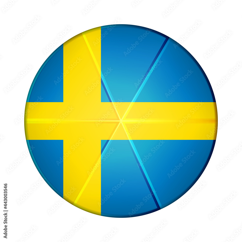 Glass light ball with flag of Sweden. Round sphere, template icon. Swedish national symbol. Glossy realistic ball, 3D abstract vector illustration highlighted on a white background. Big bubble Glass light ball with flag of Sweden. Round sphere, template icon. Swedish national symbol. Glossy realistic ball, 3D abstract vector illustration highlighted on a white background. Big bubble