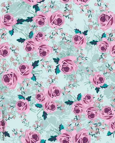 floral pattern with roses and small flowers  for textiles and decoration with vintage flower design