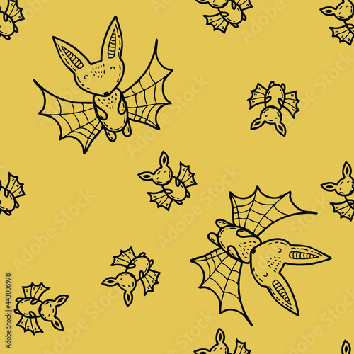 Cartoon style Halloween seamless pattern of big and small bat doodles. Perfect for scrapbooking, textile and prints. Hand drawn vector illustration for decor and design.
