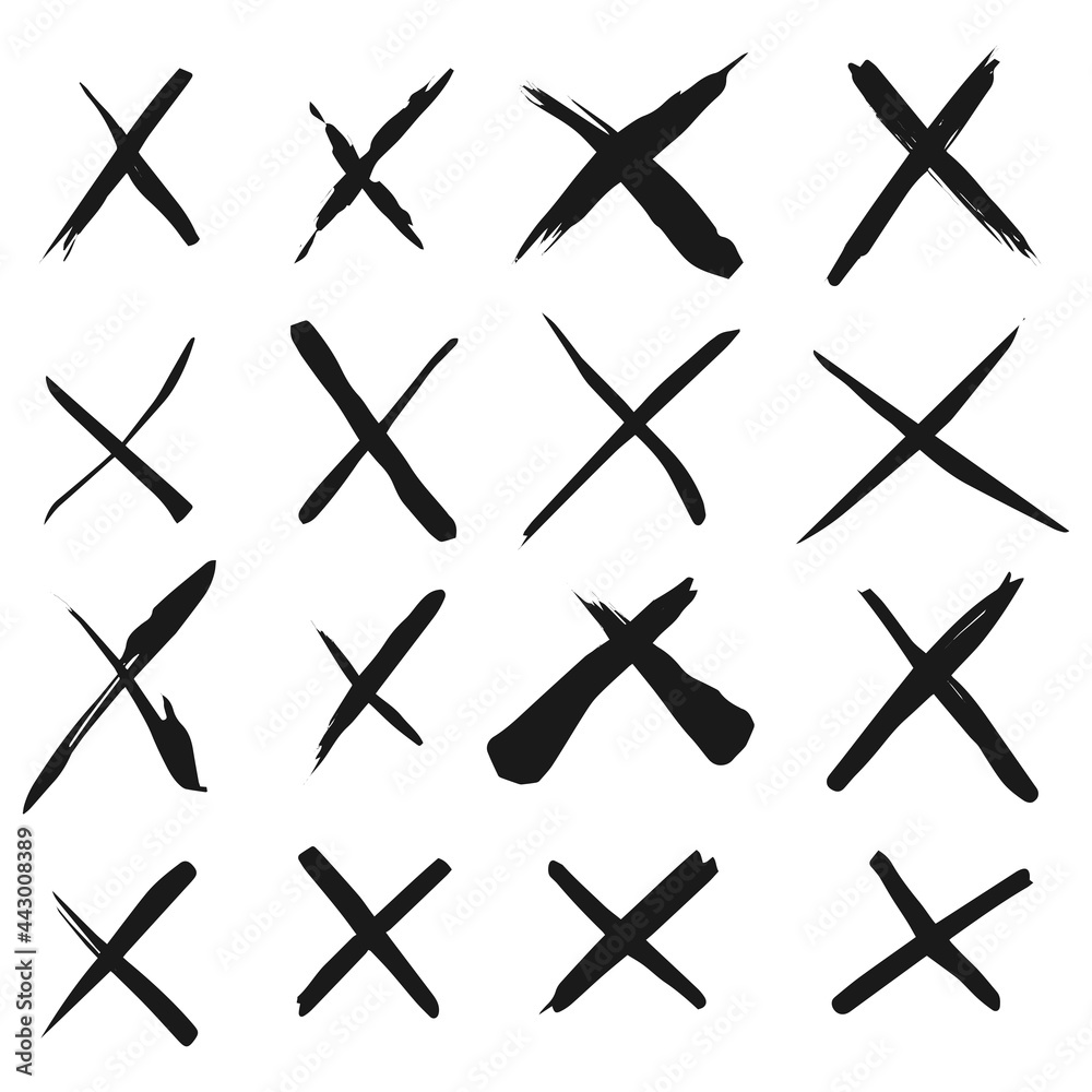 Hand drawn X icon. doodle set of wrong sign or false mark. vector illustration