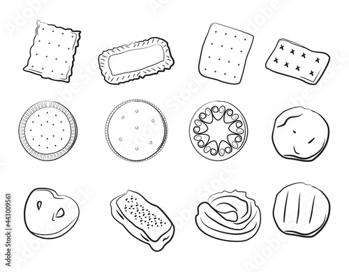 Set of line art pastries for eid isolated on white background, cookies, ramadan, idul idul fitr cookies