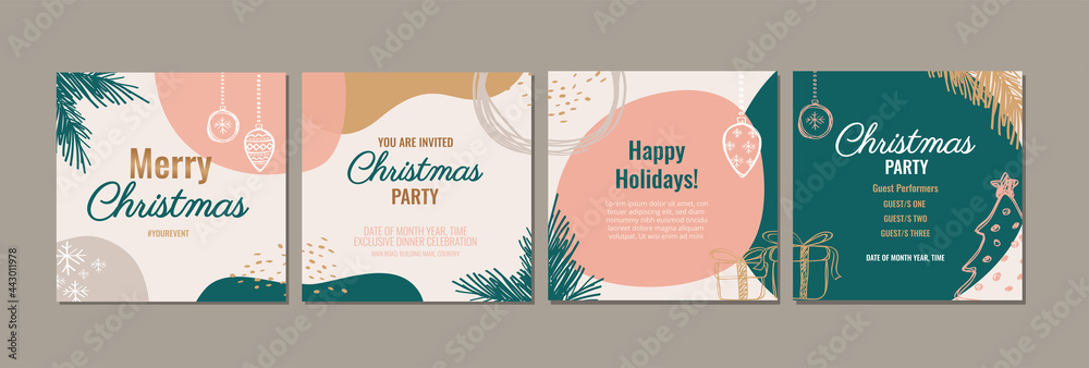 Modern Merry Christmas Trendy Holiday design for social media post, mobile apps, banner, web, internet ads. Vector abstract design