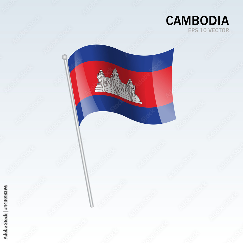 Naklejka premium Cambodia waving flag isolated on gray background