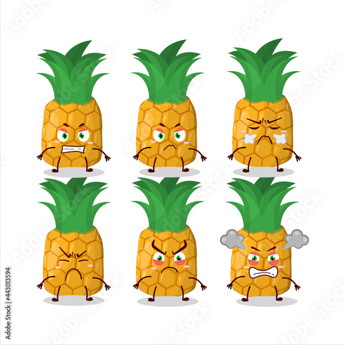 Pineapple cartoon character with various angry expressions