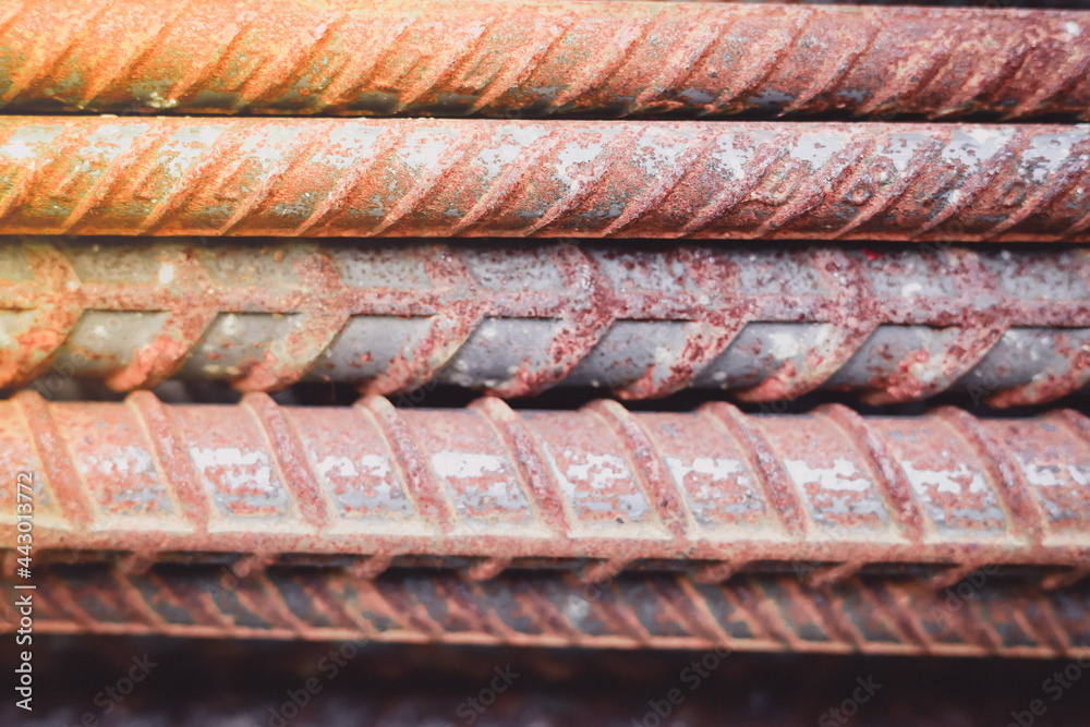 Reinforcement steel rod and deformed bar with rebar at construction site. Stock Photo Adobe Stock