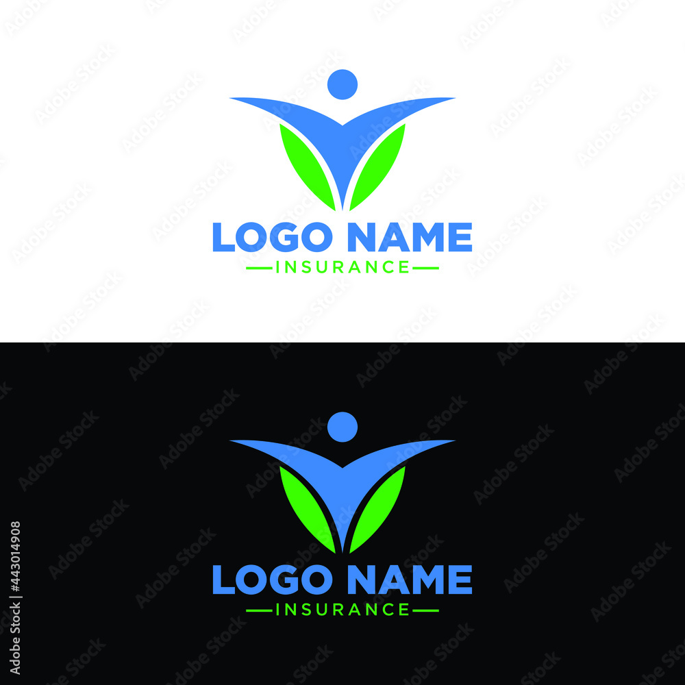 Insurance logo design vector.
people icon incorporate with green leaf.
minimal logo design vector.