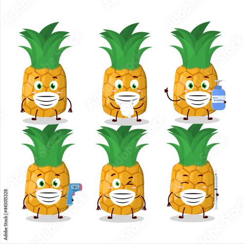 A picture of pineapple cartoon design style keep staying healthy during a pandemic