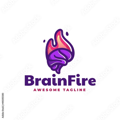 Vector Logo Illustration Brain Fire Simple Mascot Style.