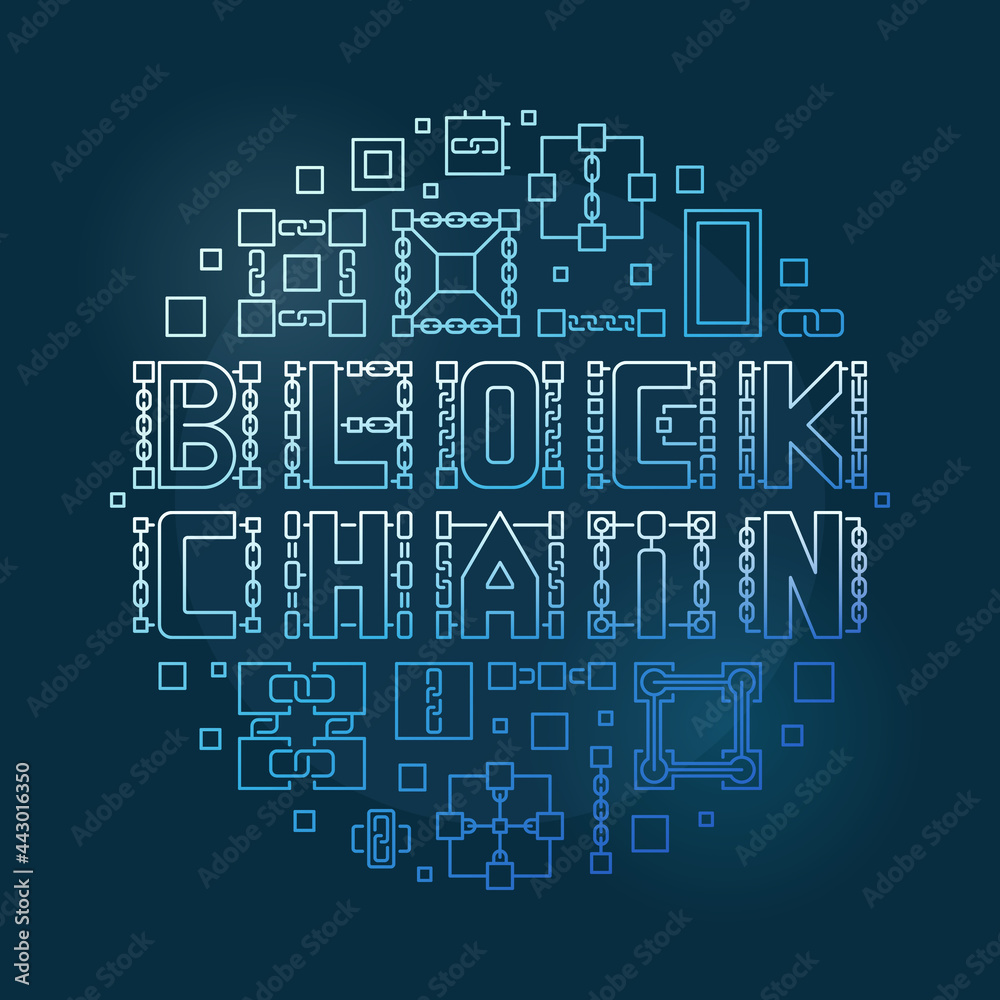 Block Chain vector blue line circular illustration or banner