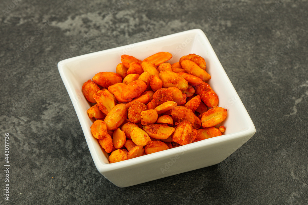 Chili peanut snack in the bowl Chili peanut snack in the bowl