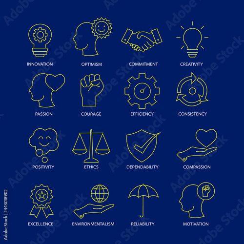 Core values line icon set.Vector illustration.