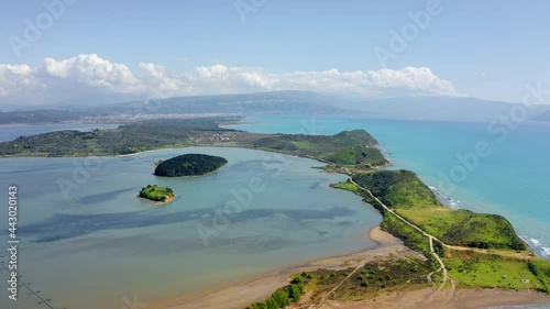 Wallpaper Mural 4k drone flight back footage (Ultra High Definition). Breathtaking spring view from flying drone of Zvernec Beach. Captivating seascape of Adriatic sea. Fantastic morning scene of Albania, Europe. Torontodigital.ca