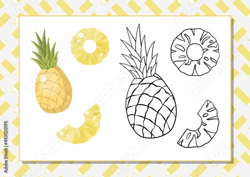 The task for preschool children to develop fine motor skills. Vector illustration. Worksheet for printing. Yellow pineapple.