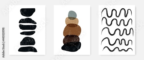 Vector Set of Boho Prints with Hand Drawn Grunge Elements, Shapes, Textures. Minimalist Trendy Contemporary Design Perfect for Wall Art, Prints, Social Media, Posters, Invitations, Branding Design.