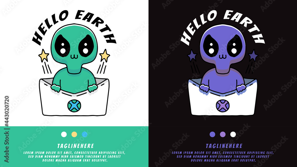 cartoon alien in envelope with hype style. illustration for t shirt, poster, logo, sticker, or apparel merchandise.
