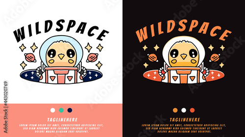 cartoon chicks astronaut in space with hype style. graphic  design for t shirt, poster, logo, sticker, or apparel merchandise.