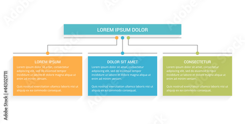 Flowchart with 3 elements for text, infographic template with 3 steps or options