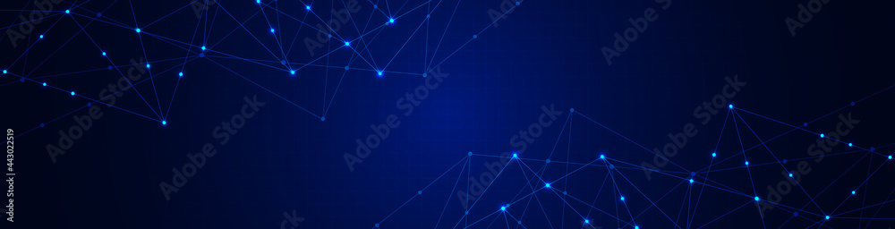 Website header or banner design with abstract polygonal background and connecting dots and lines. Global network connection. Digital technology with plexus background and space for your text