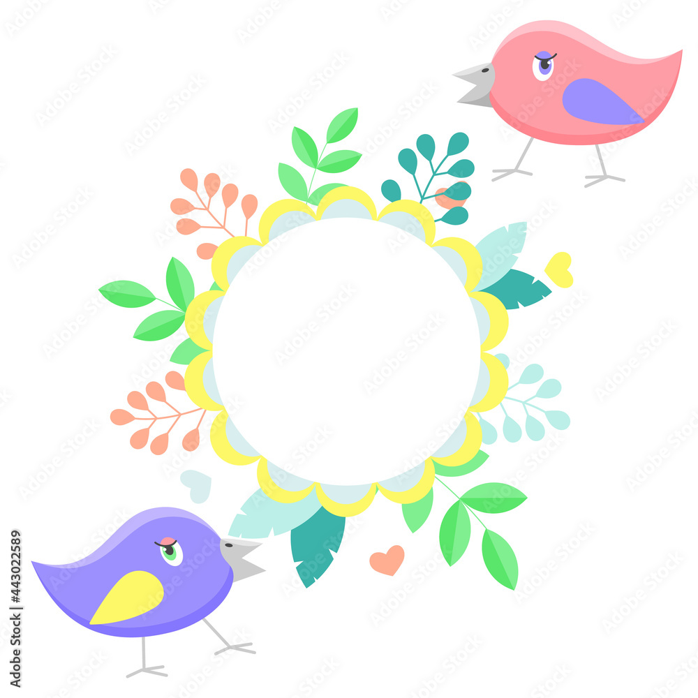 Bird and leaf card template. Bright colors