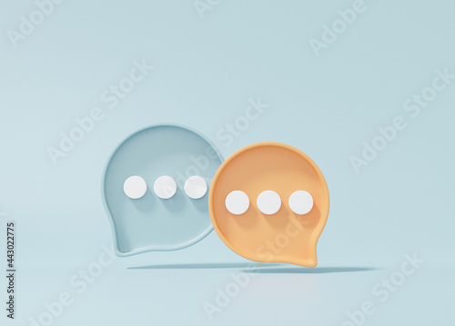 Bubble chat or comment Social media online concept with show SMS, message, communication, communicate digitally minimal on sky blue pastel background, banner, website, 3d rendering