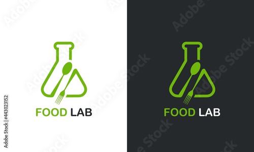 Food Lab test tube with spoon and fork.Food Lab Logo Template.