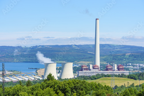 Thermal power plant for electricity production in nature environment. As Pontes de Garcia Rodriguez, Galicia, Spain. photo