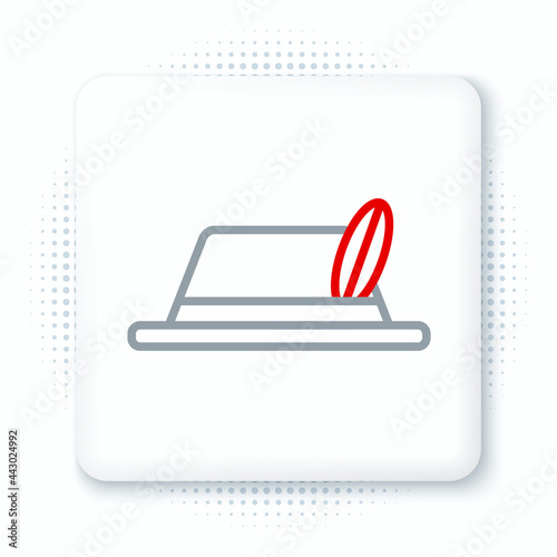 Line Oktoberfest hat icon isolated on white background. Hunter hat with feather. German hat. Colorful outline concept. Vector