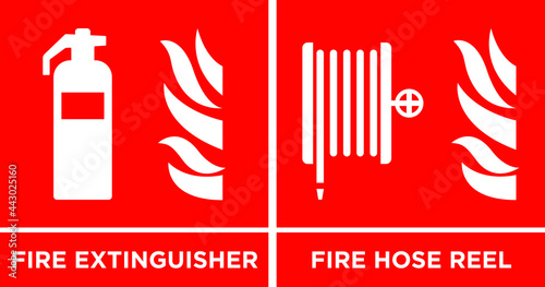 Fire extinguisher and fire hose real photo