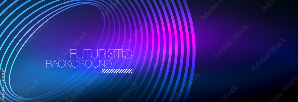 Dark abstract background with glowing neon circles. Trendy layout template for business or technology presentation, internet poster or web brochure cover, wallpaper Dark abstract background with glowing neon circles. Trendy layout template for business or technology presentation, internet poster or web brochure cover, wallpaper