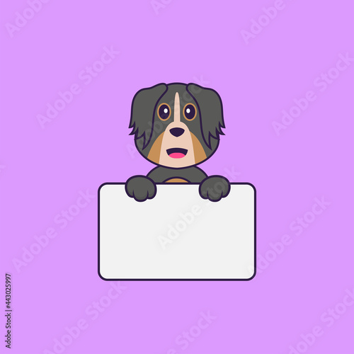 Cute dog holding whiteboard. Animal cartoon concept isolated. Can used for t-shirt, greeting card, invitation card or mascot. Flat Cartoon Style