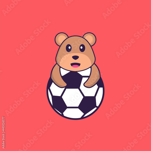 Cute bear playing soccer. Animal cartoon concept isolated. Can used for t-shirt  greeting card  invitation card or mascot. Flat Cartoon Style